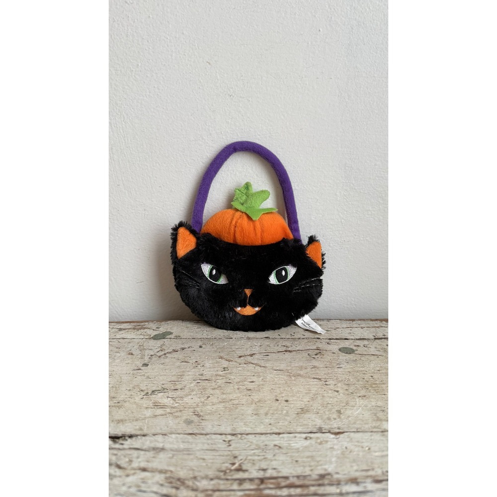 Crystal Temptations Black Cat Pumpkin Plush Halloween Handbag Purple Handle - Picture 2 of 7